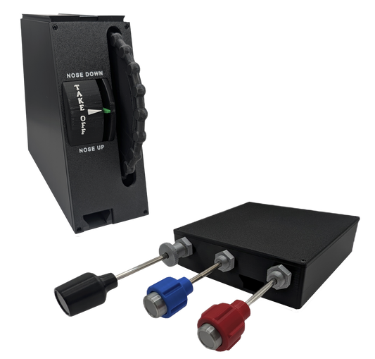 Vernier Throttle, Propeller, Mixture (TPM) Controller and Full Size Trim Wheel For Flight Simulators - Combo
